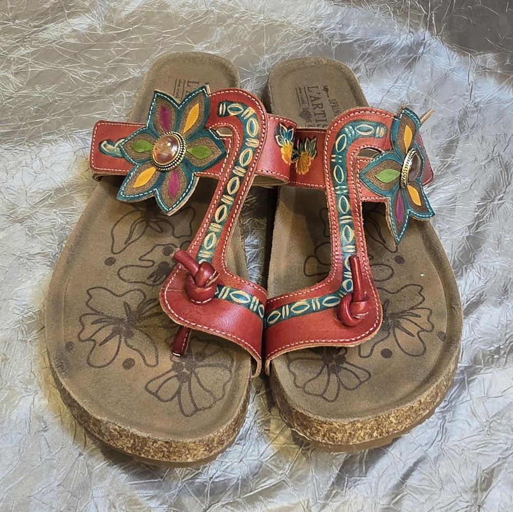 L'ARTISTE Women's Red Floral Sandals SZ 8.5 - Picture 5 of 9